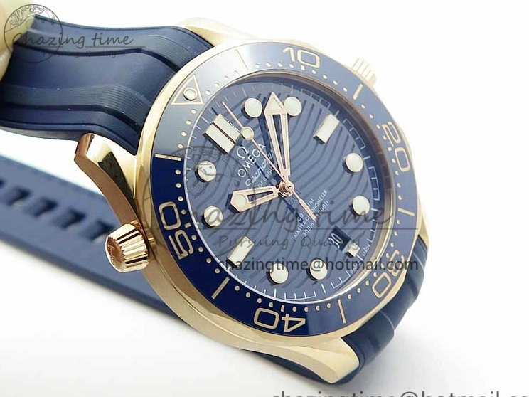 0411 2018 Seamaster Diver 300M RG Blue Ceramic VSF 1:1 Best Edition Blue Dial on Blue Rubber Strap A WeatherProof 7914